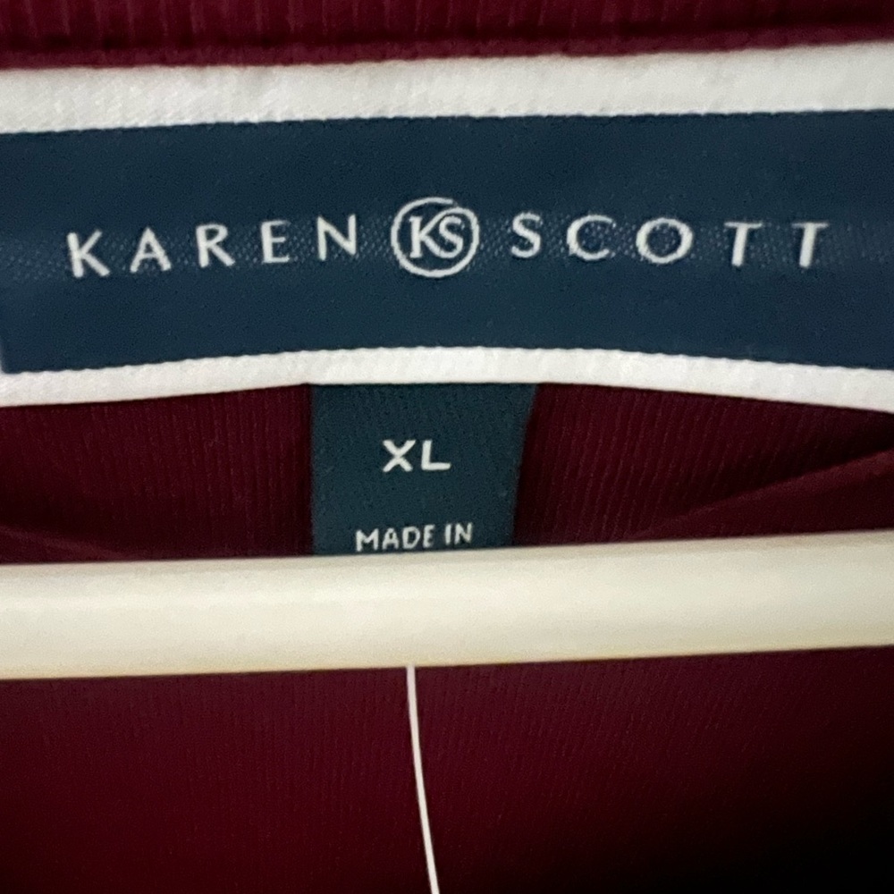 NWT Karen Scott V-Neck Eyelet Trim 3/4 Sleeve Top in Burgundy Size XL - Picture 4 of 7